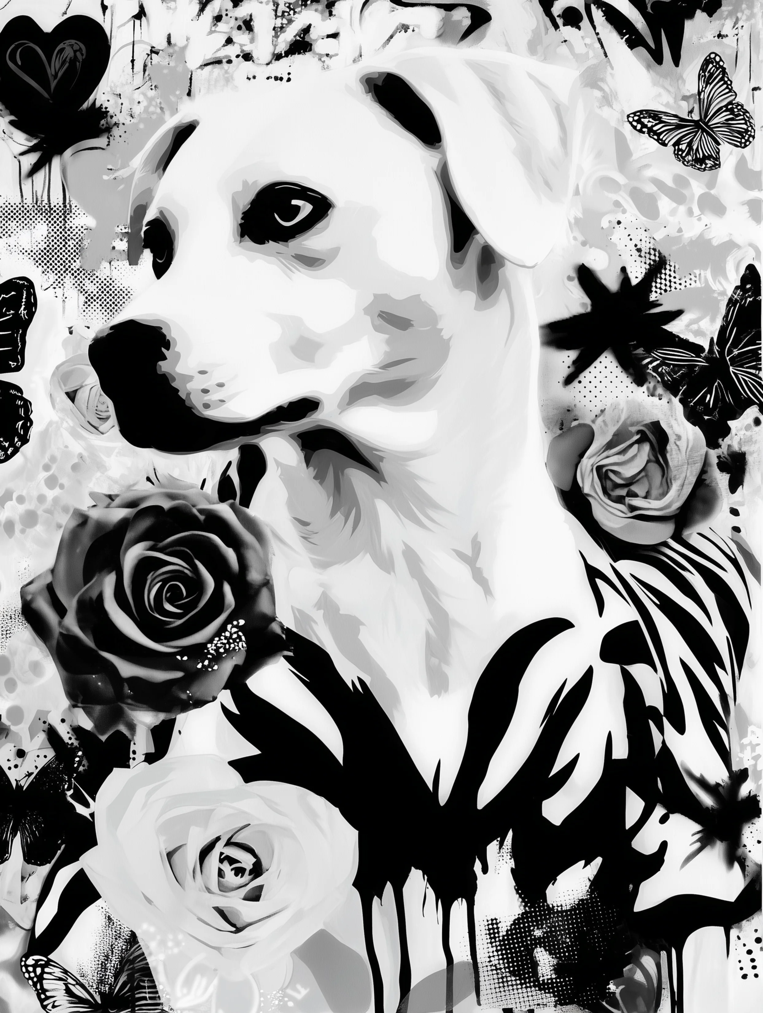 Free printable dog coloring page for adults featuring labrador retriever with black decorations